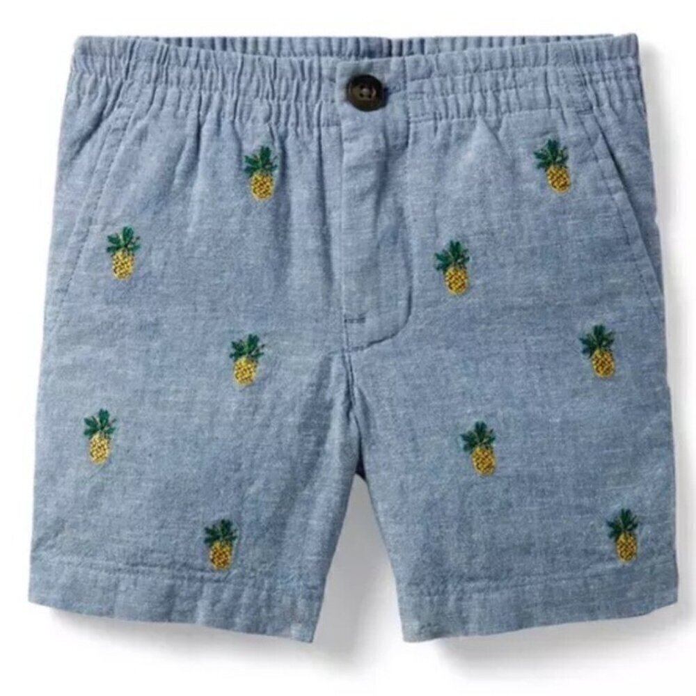 Janie and Jack Embroidered Pineapple Linen Shorts size 18-24 months NEW Hawaiian